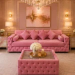 Luxury Pink 3 Seater Sofa Elegant Button-Tufted Sofa for Glamorous Living Rooms