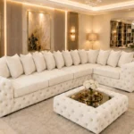 Luxury Off White L Shape Sofa – Spacious Seating with Elegant Detail