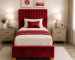 Cherry Red Fabric Divan – 3ft - 90 × 190 cm with Mattress & Spacious Drawers