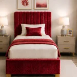 Cherry Red Fabric Divan – 3ft - 90 × 190 cm with Mattress & Spacious Drawers