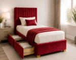 Cherry Red Fabric Divan – 3ft - 90 × 190 cm with Mattress & Spacious Drawers - Image 3