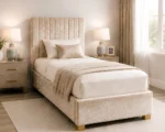 Latte Beige Upholstered Bed – 3ft -  90 × 190 cm with Mattress & Storage - Image 2