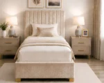 Latte Beige Upholstered Bed – 3ft -  90 × 190 cm with Mattress & Storage