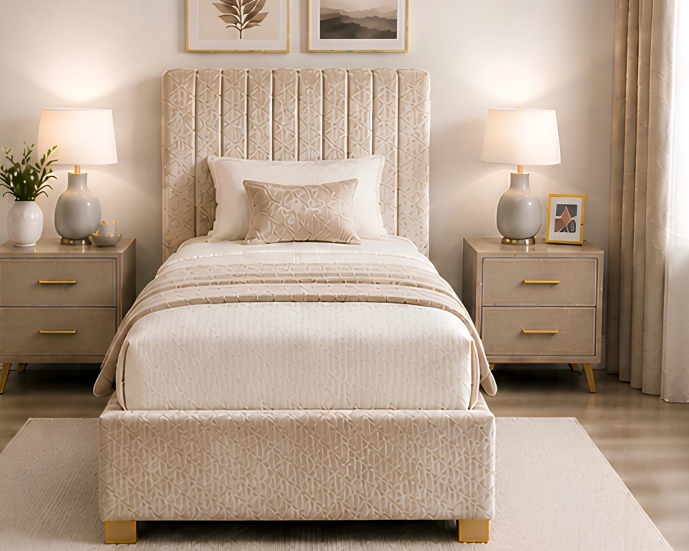 71 Luxury Single Bed with Storage Drawers Latte Beige Upholstered Bed – 3ft - 90 × 190 cm with Mattress & Storage - Image 1