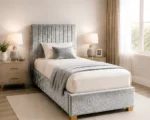Moonstone Grey Upholstered Divan – 3ft - 90 × 190 cm with Mattress - Image 2
