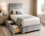 Moonstone Grey Upholstered Divan – 3ft - 90 × 190 cm with Mattress - Image 4