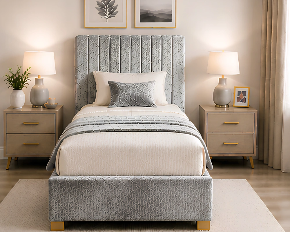 72 Silver Grey Single Divan Bed with Mattress Moonstone Grey Upholstered Divan – 3ft - 90 × 190 cm with Mattress - Image 1