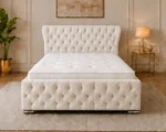 Vanilla Cream King Oxford Bed – Contemporary Luxury Headboard with Comfortable Mattress - Image 2