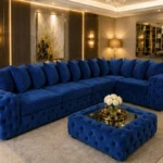 Premium Dark Blue Corner Sofa – Deep Buttoned Finish with Plush Cushioned Comfort