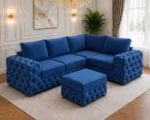 Royal Blue 4 Seater Sofa – Luxurious Tufted Corner Seating - Image 3