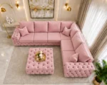 Luxury 5 Seater Pink Corner Sofa – Stylish Chesterfield Living Room Suite - Image 2