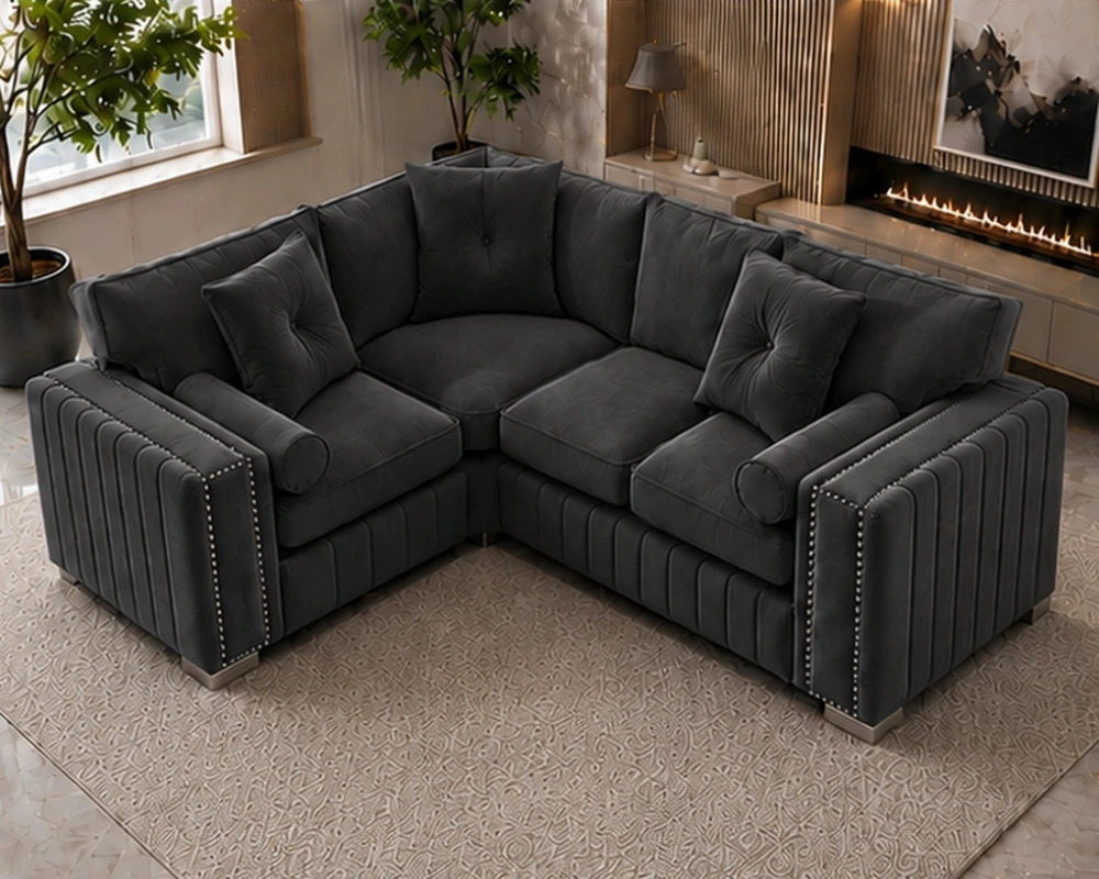 8 Premium Designer Corner Sectional Couch for Sophisticated Living Rooms and Comfortable Daily Use 4 Seater Charcoal Sofa - Stylish Contemporary Lounge Sofa in Multiple Fabrics - Image 1