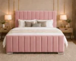 Panel Line Double Bed with Mattress - Luxury Double Bed with Panel Line Headboard