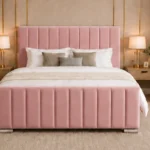 Panel Line Double Bed with Mattress - Luxury Double Bed with Panel Line Headboard