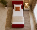 Red Single Panel Bed – Modern Panel Headboard Single Bed with Mattress - Image 4