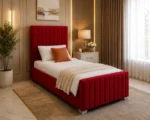 Red Single Panel Bed – Modern Panel Headboard Single Bed with Mattress - Image 2