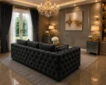 Charcoal 3 Seater Sofa – Luxury Tufted Living Room Furniture - Image 4