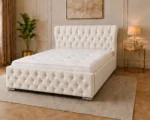 Vanilla Cream King Oxford Bed – Contemporary Luxury Headboard with Comfortable Mattress