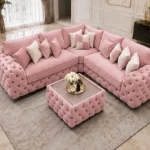 Luxury Pink Corner Sofa L Shape – Plush Designer Sofa with Stylish Tufted Arms