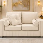 Modern 2 Seater Cream Sofa – Premium Designer Sofa with Plush Cushions & Gold Details