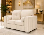 Modern 2 Seater Cream Sofa – Premium Designer Sofa with Plush Cushions & Gold Details - Image 2