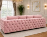 Rose Pink 4 Seater Sofa – Plush Buttoned Seating with Elegant Padded Arms - Image 4
