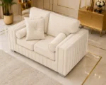 Modern 2 Seater Cream Sofa – Premium Designer Sofa with Plush Cushions & Gold Details - Image 4