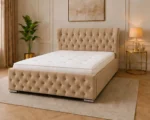 Stone Beige Oxford Super King Bed – Luxury Upholstered Headboard with Premium Mattress - Image 4