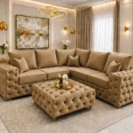Luxury 5 Seater Oak Corner Sofa – Elegant Chesterfield Style Lounge Suite