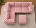 Rose Pink 4 Seater Sofa – Plush Buttoned Seating with Elegant Padded Arms - Image 3