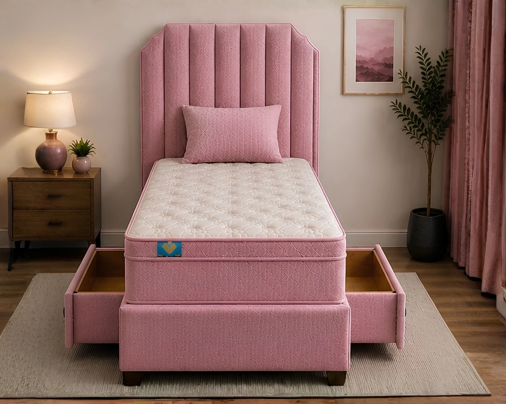 94 Blush Pink Single Divan Bed Luxury Blush PinkSingle Divan Bed – Premium Bedroom Collection– Stylish & Sophisticated - Image 1