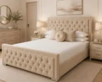 Luxury Beige Hilton 6ft Bed with Mattress – 200 × 200 cm Upholstered Super King - Image 4