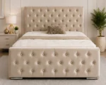 Beige Florida King Size Bed with Mattress – 5ft 180 × 200 cm Upholstered Tufted Bed - Image 2