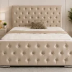 Beige Florida Super King Bed 200×200cm – 6ft Luxury Upholstered Bed  frame with mattress