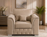 Elegant Button-Tufted Armchair with Soft Cushion Premium Beige Lounge Chair with Classic Detailing - Image 2