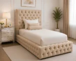 Elegant Champagne Beige Ambassador Bed with mattress – Stylish 90×190 cm Single Bed - Image 2