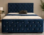 Royal Blue Tufted Bed Frame with mattress  – Luxury Upholstered Velvet Bedroom Furniture