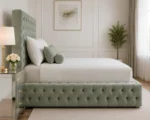 Contemporary Sage Green King Bed with mattress – Premium Ambassador Upholstery - Image 3