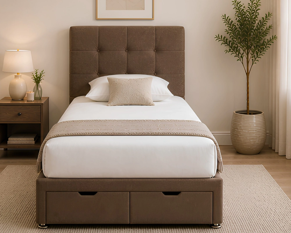 Chocolate Brown 3ft Divan Bed 69 Chestnut Comfort Single Divan Bed – 3ft - 90 × 190 cm with Underbed Storage - Image 1