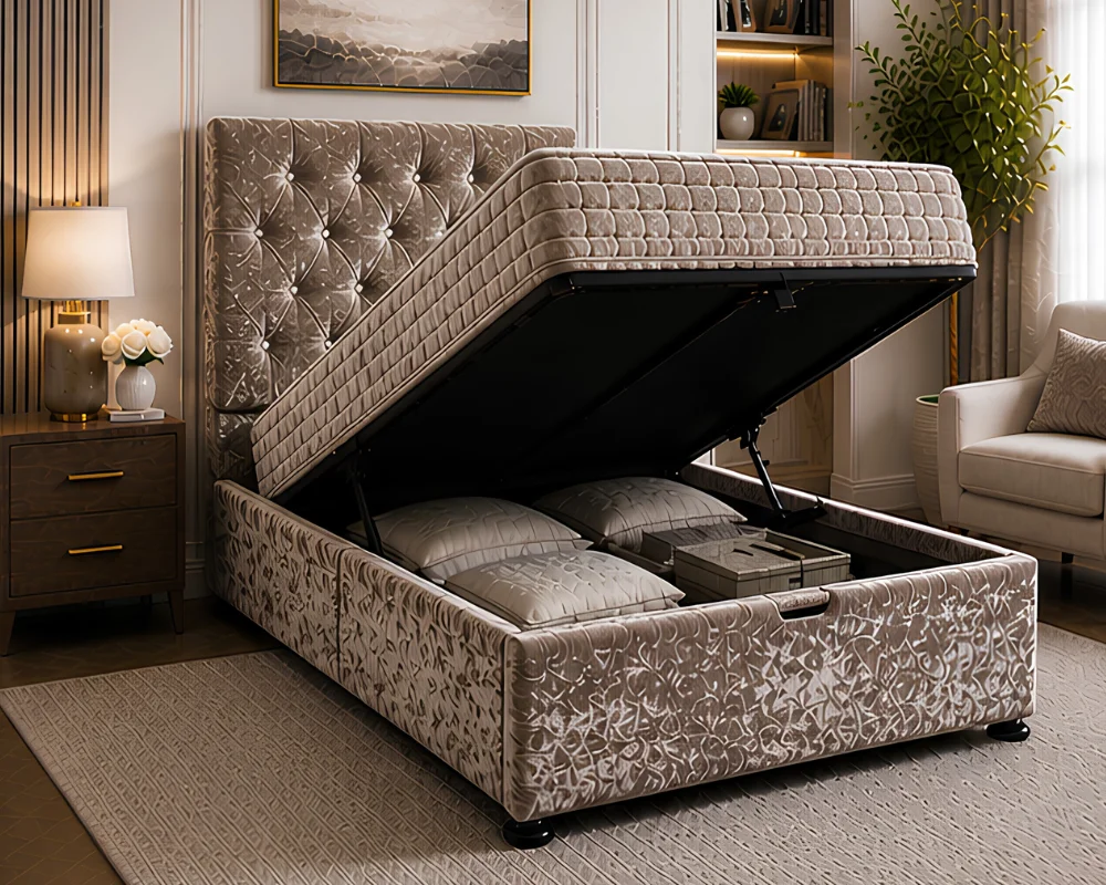 Chocolate Brown Velvet Bed Single Ottoman Bed 90 × 190 cm with Mattress - Single Lift Storage Bed with Mattress - Image 1