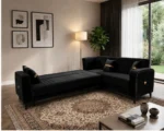 Luxury Black & Gold 6 seater Corner Sofa - Plush Velvet, Extra Foam- Higher Seats & Stylish Gold Detailing- Modern Premium Design - Image 2