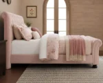 Modern Pink Velvet Sleigh Bed with mattress - 200 × 200 cm Bed - Image 4