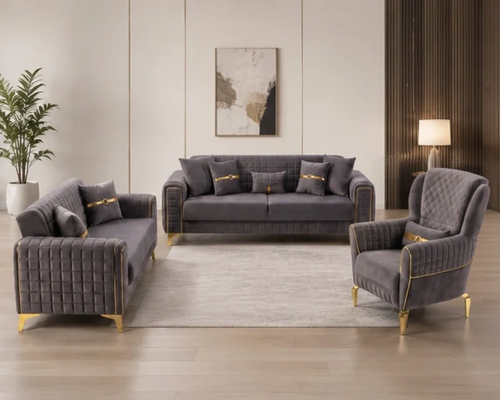 ALTUS Luxury Turkish Sofa Set 3+2+1  – Premium Velvet Modern Design with Extra Foam and Metal Feet | 3+2+1 Seater Sofa Set