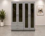 Premium Bedroom Storage Wardrobe with 4 Doors, 4 Mirror Panels and 2 Convenient Drawers