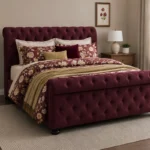 Luxury Burgundy King Size Sleigh Bed (5ft) – Button Tufted Bed Frame with mattress