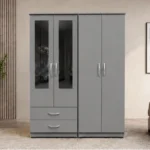 Modern Bedroom Storage Wardrobe with 4 Doors, 2 Mirrors and 2 Large Drawers