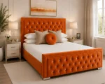 Vibrant Orange Hilton King Size Bed with mattress – Elegant Upholstered Frame & Mattress-King size Bed 180x200cm