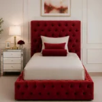 Luxury Burgundy Red Single Bed with mattress – Elegant Button Tufted Bed Frame