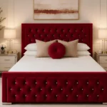 Ruby Red Hilton Upholstered Bed Frame with mattress – Elegant Double Bed 160×200 cm with Mattress