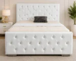 Pure White Florida King Size Bed – 180 × 200 cm 5ft Elegant Tufted Headboard-Kind Bed with Mattress - Image 2